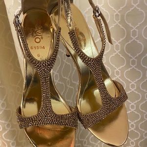 Gold Glam Glitter Rhine Stone Heels Size 7